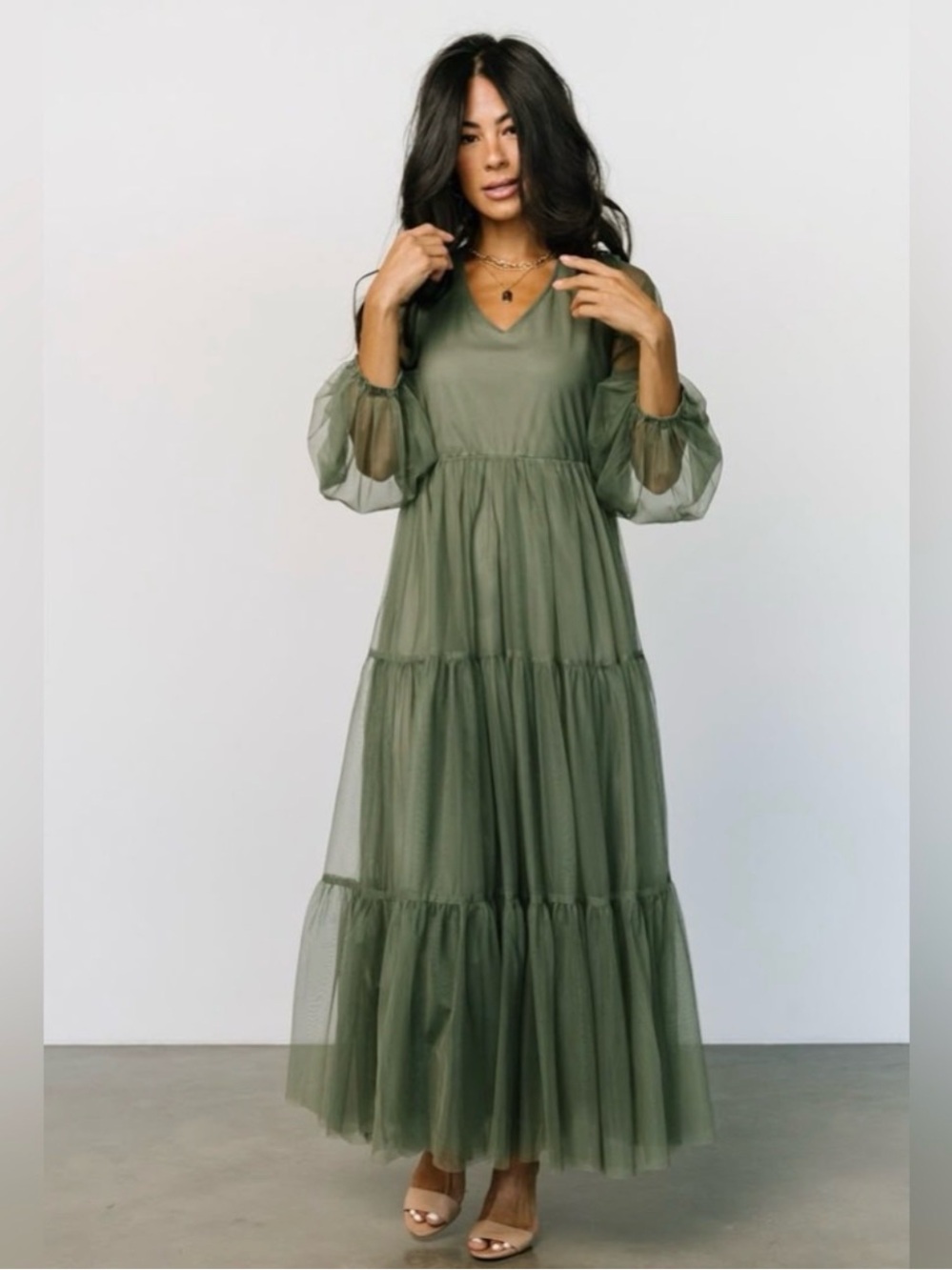 Baltic Born Small Hoffman Tulle Maxi Dress Olive